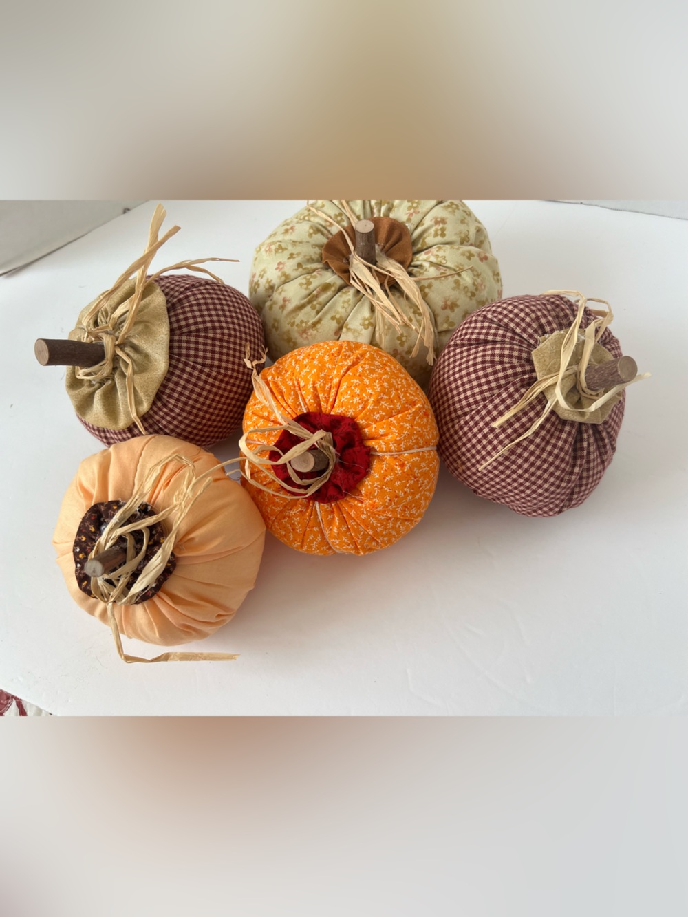 Autumn Fabric Pumpkin Décor Set in Orange, Cream, Brown, Tan
